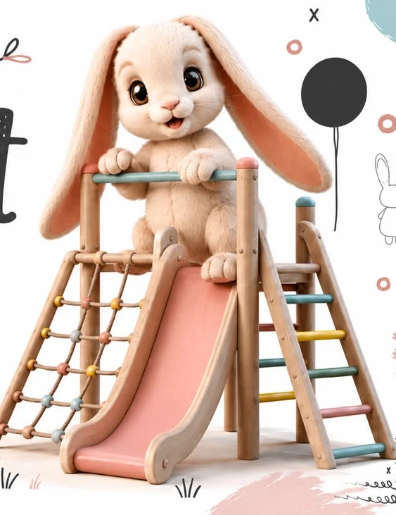 Bunny mascot on a climbing frame